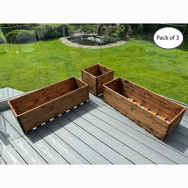 Charles Taylor Multi Pack of 3 - Berwick Corner Wooden Planter Set in Light Brown Light Brown Unisex