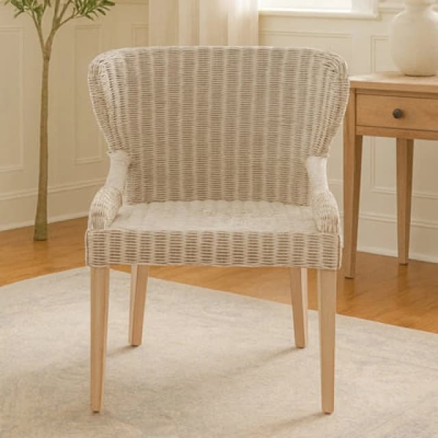 Orsina Wicker Grey Armchair With Wooden Legs, Rattan Outdoor Chair, Hand-Woven Wicker Chair For Garden, Lounge