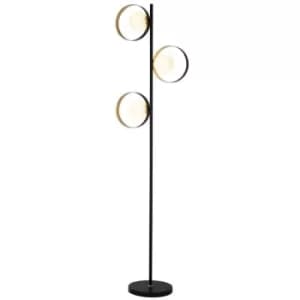 Searchlight Orbital 3 Light Matt Black And Gold Leaf Floor Light With Opal Glass
