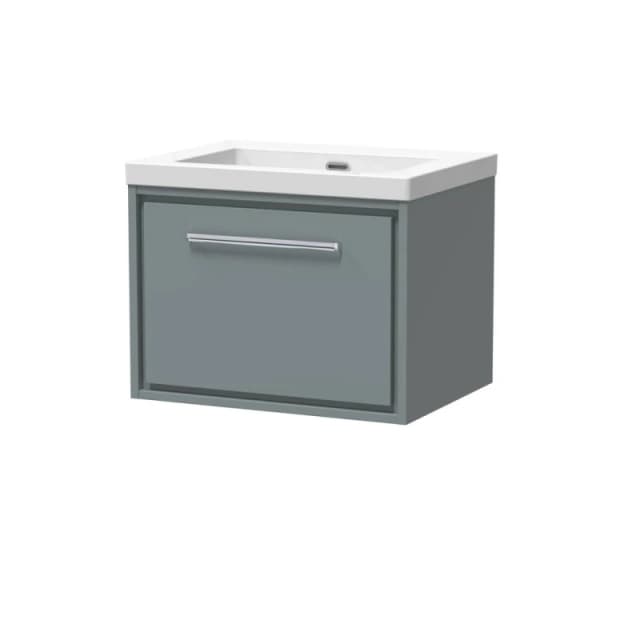 Balterley Modern Bathroom 1 Soft-Close Drawer Wall Hung Vanity Unit Fireclay Basin, Coastal Grey, 600mm
