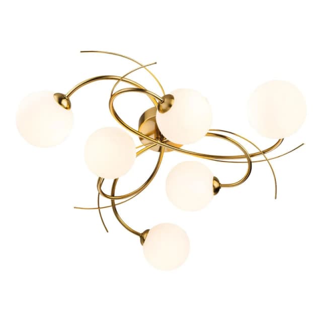 Firstlight Elba 6-Light Semi-Flush Ceiling Light Opal in Brushed Brass