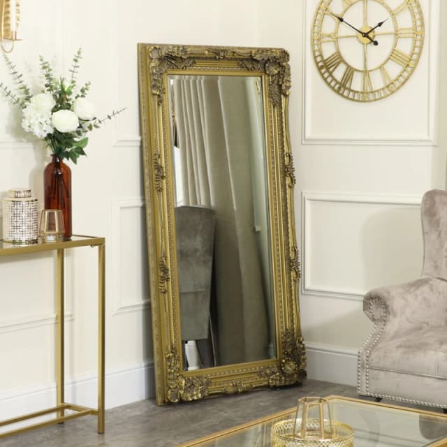 Melody Maison Large Ornate Gold Wall / Leaner Mirror 78cm X 158cm Metallic Gold