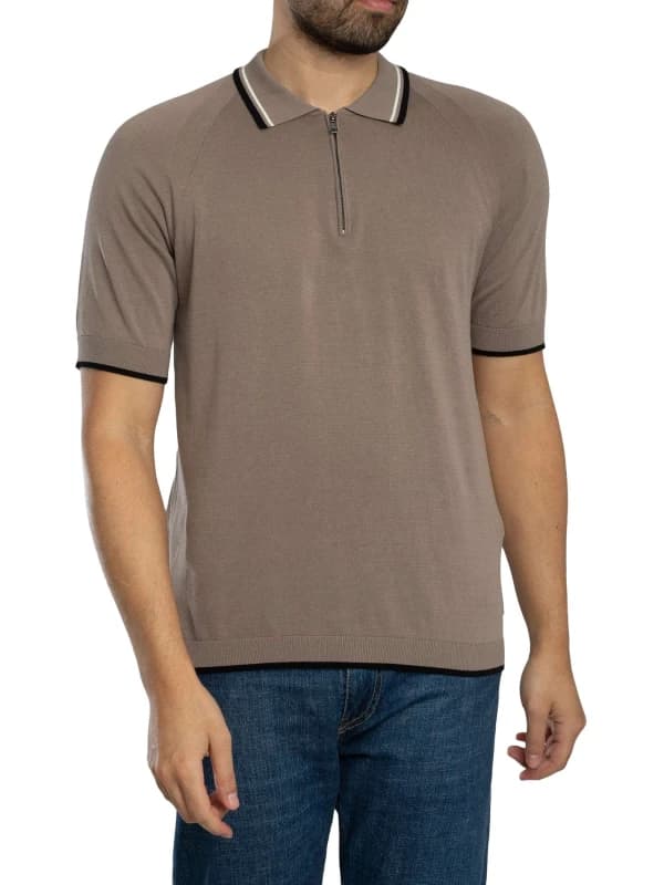 Armani Exchange Zip Knitted Polo Shirt Driftwood L