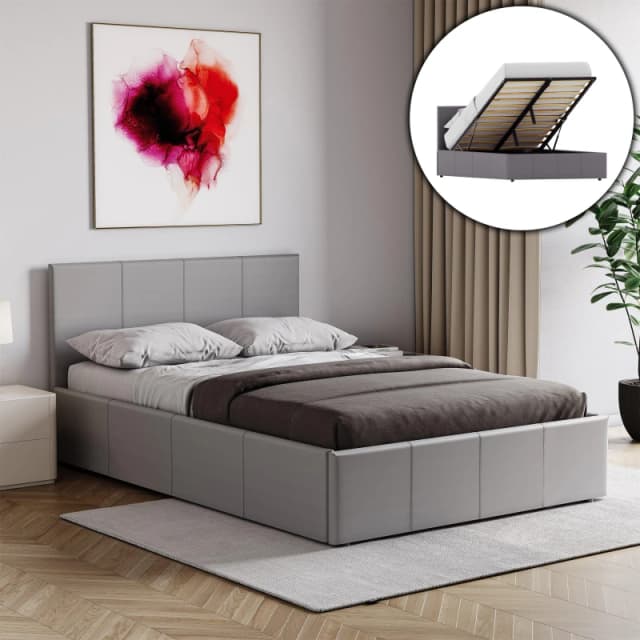 Lassic Lisbon Small Double Ottoman Faux Leather Bed UKFR Grey unisex S Double