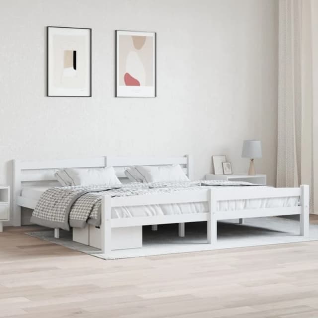 VIDAXL Bed Frame without Mattress White Solid Pinewood 200x200cm Vidaxl 8720286327418