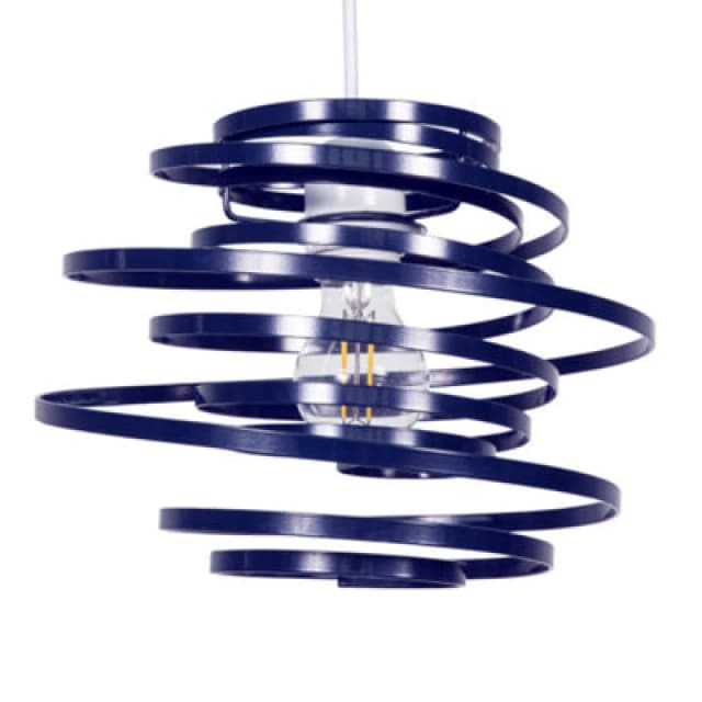 Happy Homewares Contemporary Navy Blue Gloss Metal Double Ribbon Spiral Swirl Pendant Shade