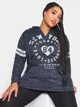 Yours Yours Notch Neck Hooded Varsity Sweatshi, Blue, Size 26-28, Women