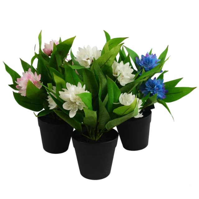 N/A 3x 18cm Artificial Freesia Plants Pink, White, Blue Flowering