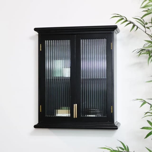 Melody Maison Black Reeded Glass Wall Cabinet Black