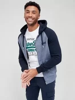 Superdry Vintage Logo Embroidered Baseball Zip Hoodie, Blue/Navy Size M Men