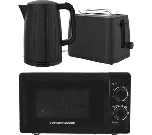HAMILTON BEACH Stealth Jug Kettle, 2-Slice Toaster & Solo Microwave Bundle - Black 5060916373181