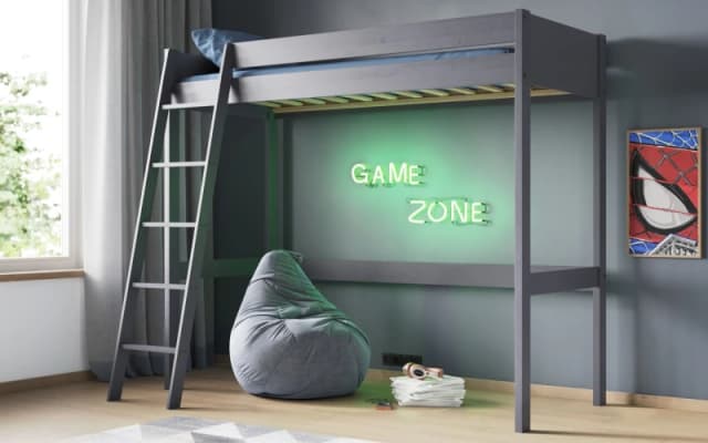 Noomi Tera Solid Wood High Sleeper Bed in Grey Size: EU Single Grey Unisex EU Single