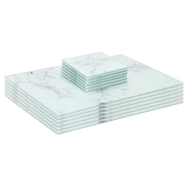 Harbour Housewares 12Pc Glass Placemats & Square Coasters Set - 30 X 20Cm Marble Dining Table Protection Place Mats & Coasters