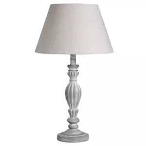 Grey and White Washed Wood Table Lamp with Natural Shade