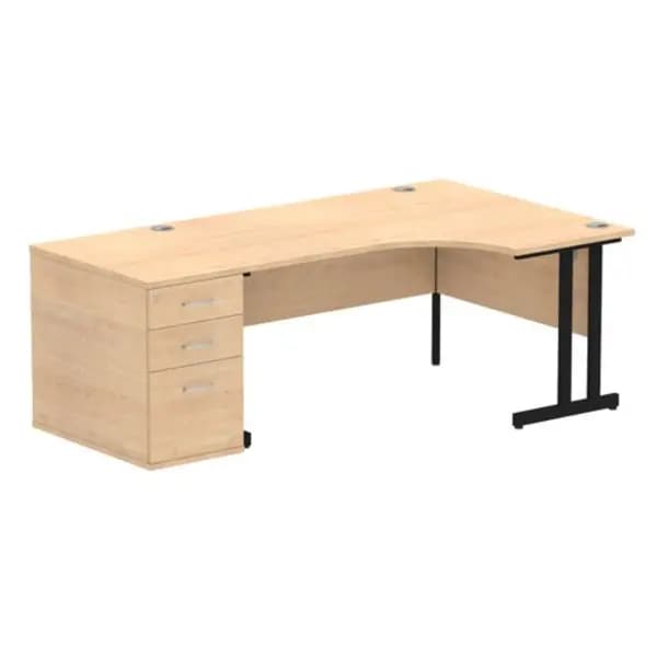 Impulse Impulse 1600mm Right Crescent Office Desk Maple Top Black Cantilever Leg Workstation 800 Deep Desk High Pedestal IWSRC168BCMPE