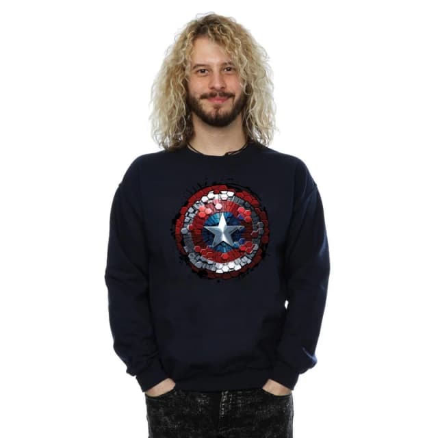 Marvel Marvel Men Captain America Civil War Hex Shield Sweatshirt in Navy Size: Small Navy S Male 5057068018626