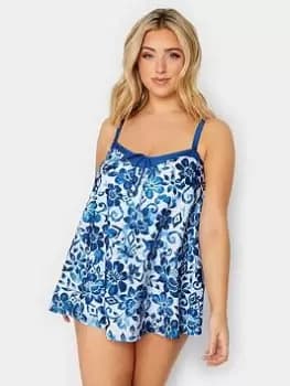 Yours Batik Floral A-line Tankini - Blue, White, Size 14, Women