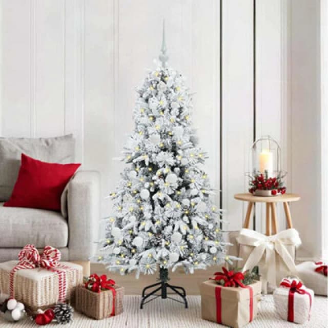 vidaXL Artificial Hinged Christmas Tree with White Balls Snow Flocked Green 150cm PE and PVC, Green 3397474