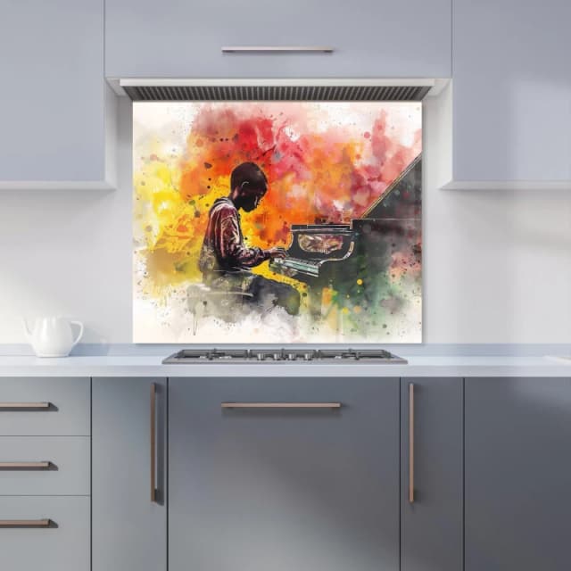 Warren Reed - Designer Young Virtuoso in Watercolor Symphony Kitchen Splashback Size: 600mm x 750mm Multicolor Unisex 600mm x 750mm
