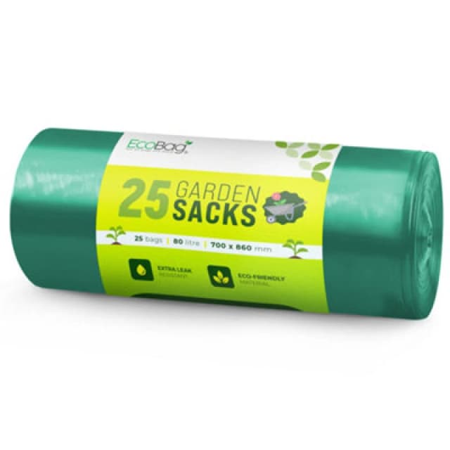 Eco Bag Ecobag 25 Pack Extra Strong Heavy Duty Garden Sacks 80L, 25 Microns Recyclable, Leak Resistant And Eco Friendly