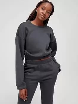 adidas Studio Lounge Sweat - Dark Grey, Size L, Women