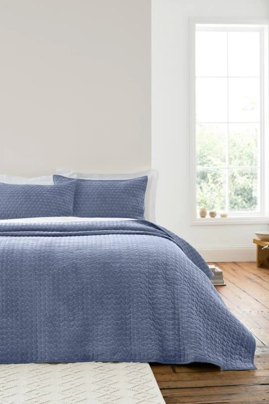 Bianca 'Attica Velvet' Embroidered Bedspread in Blue Blue Unisex