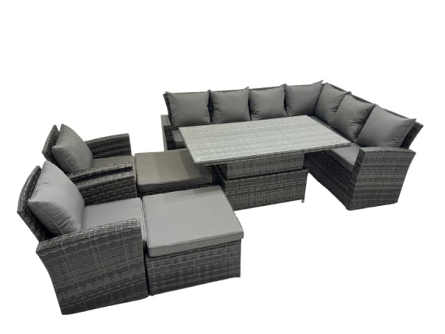 Fimous 10 Seat Rattan Garden Furniture Corner Sofa Set with 2 Big Footstools in Dark Grey Dark Grey Unisex
