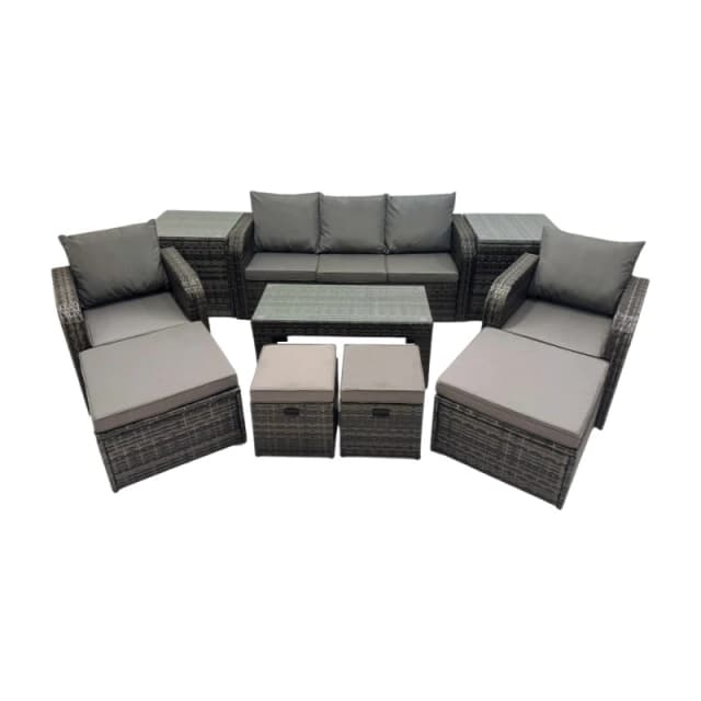 Fimous Reclining Chair Coffee Table with 2 Side Tables 4 Footstools Dark Grey Dark Grey Unisex