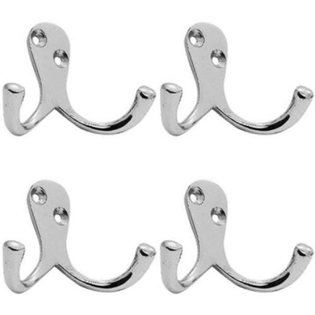 Loops 4x Victorian One Piece Double Bathroom Robe Hook 26mm Projection Polished Chrome Multi