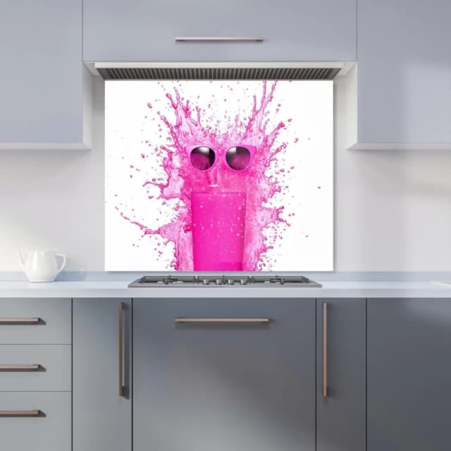 Warren Reed - Designer Pink Splashart Glass With Glasses Kitchen Splashback Size: 600mm x 750mm Pink Unisex 600mm x 750mm