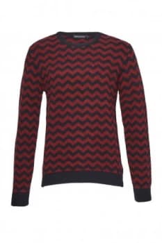 Mens French Connection Zig Zag Lambswool Crew Neck Jumper Blue Red