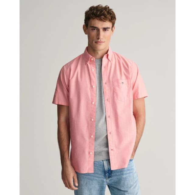 Gant REG OXFORD SS SHIRT MILKY MATCHA S Plain Shirt - Short Sleeve Small Pink 55039706350