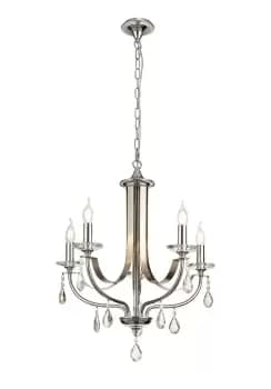 Ceiling Chandelier Pendant 5 Light E14, Polished Chrome & Satin Nickel, Clear Crystal