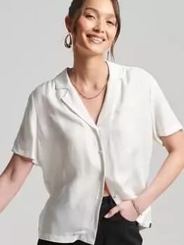 Superdry Studios S/s Cupro Shirt - New Chalk, White, Size 10, Women