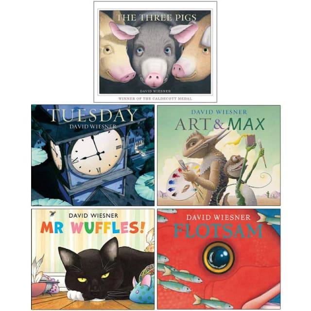 David Wiesner 5 Book Set Deluxe The Three Pigs Tuesday Art And Max Mr Wuffles Flotsam David Wiesner Books