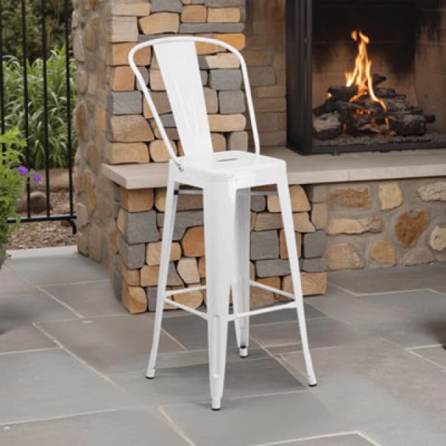 FWStyle FWStyle Set Of 4 30" White Bar Chairs Galvanised Steel Indoor & Outdoor White One Size Unisex 5056413132819