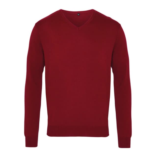 Premier Premier Men Knitted Cotton Acrylic V Neck Sweatshirt in Burgundy Size: large Burgundy L Male 5063470720842