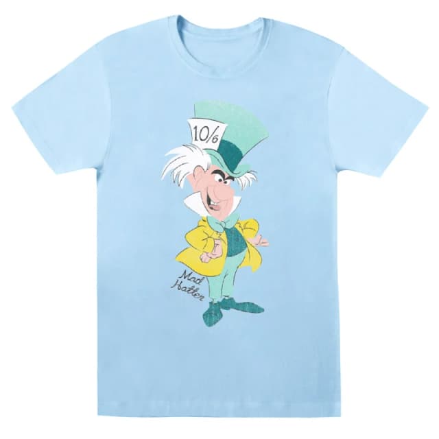 Disney Men Classic Mad Hatter T-Shirt in Baby Blue Size: Small Baby Blue S Male 5059568303431