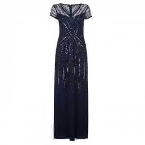 Adrianna Papell Long Beaded Dress - Midnight/Black