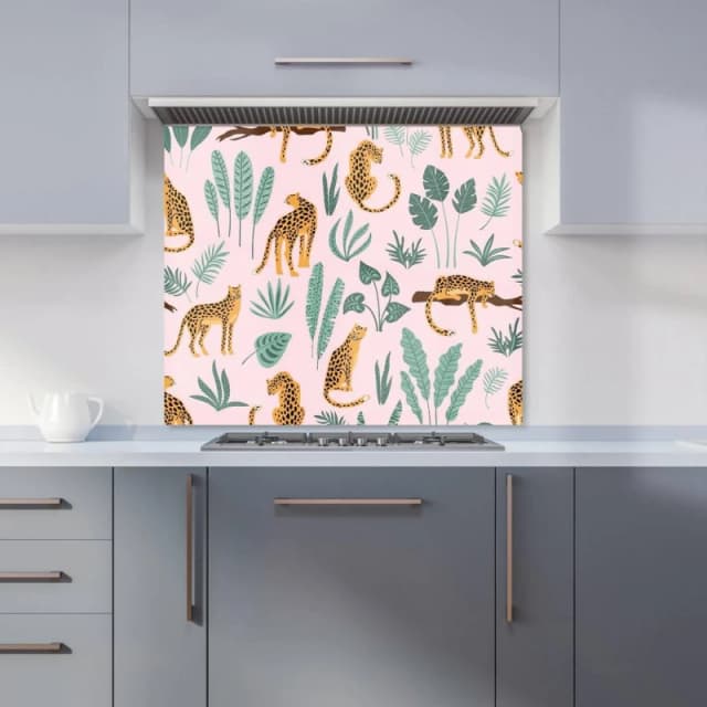 Warren Reed - Designer Hand Drawn Leopards Kitchen Splashback in Pink Size: 600mm x 600mm Pink Unisex 600mm x 600mm