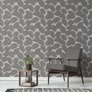 Larson Leaf Charcoal Wallpaper Charcoal