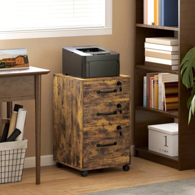 HOMCOM 3 Drawer File Cabinet Rolling Filing Cabinet for A4 & Letter in Brown Brown Unisex
