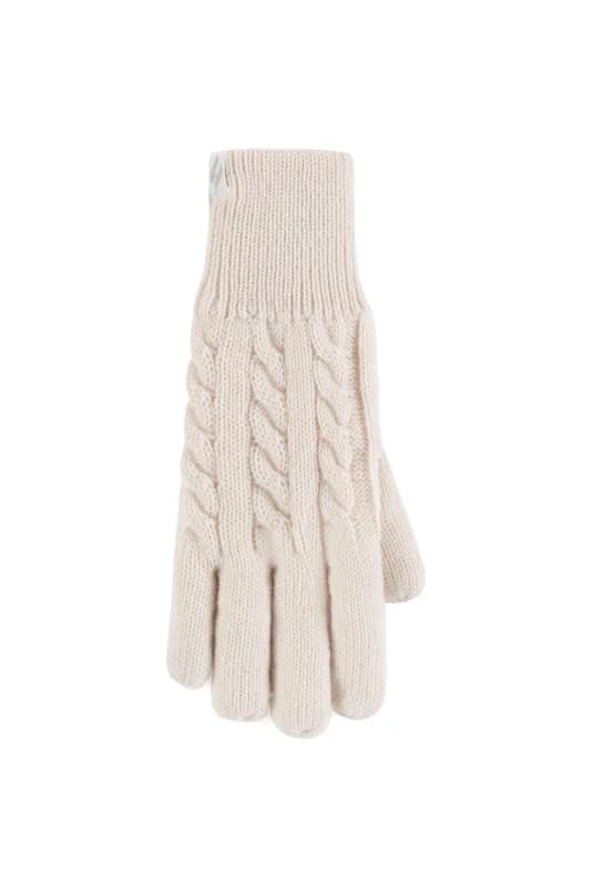 SOCKSHOP Heat Holders Womens 1 Pair Willow Cable Gloves in Cream Size: S/M Cream Female S/M