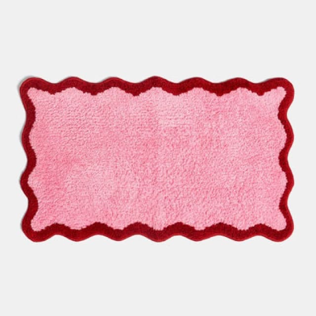 OHS OHS Scallop Edge Tufted Bath Mats Non-Slip Shower Rug in Pink Pink One Size Unisex 5027434224869