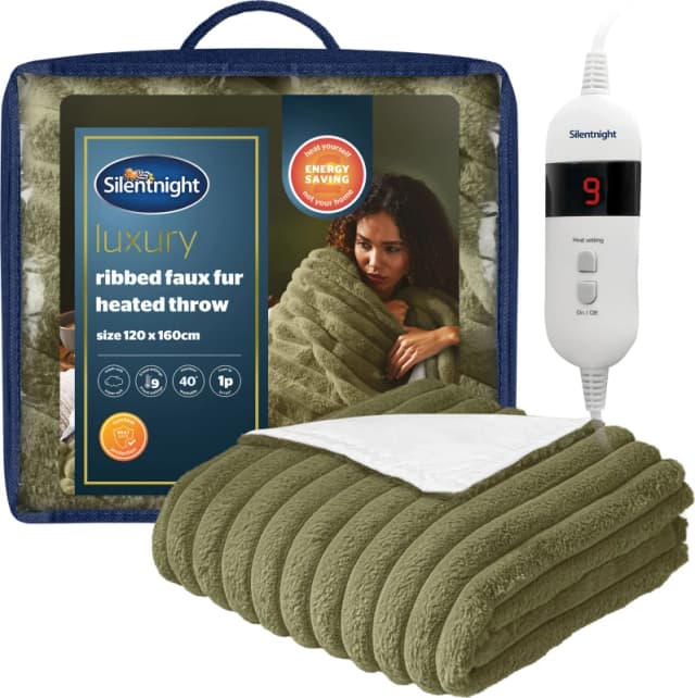 Silentnight Luxury Ribbed Faux Fur Heated Throw - Green