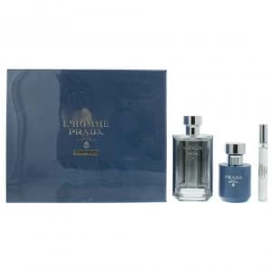 Prada LHomme LEau Gift Set 100ml Eau de Toilette + 10ml Eau de Toilette + 100ml Shower Gel