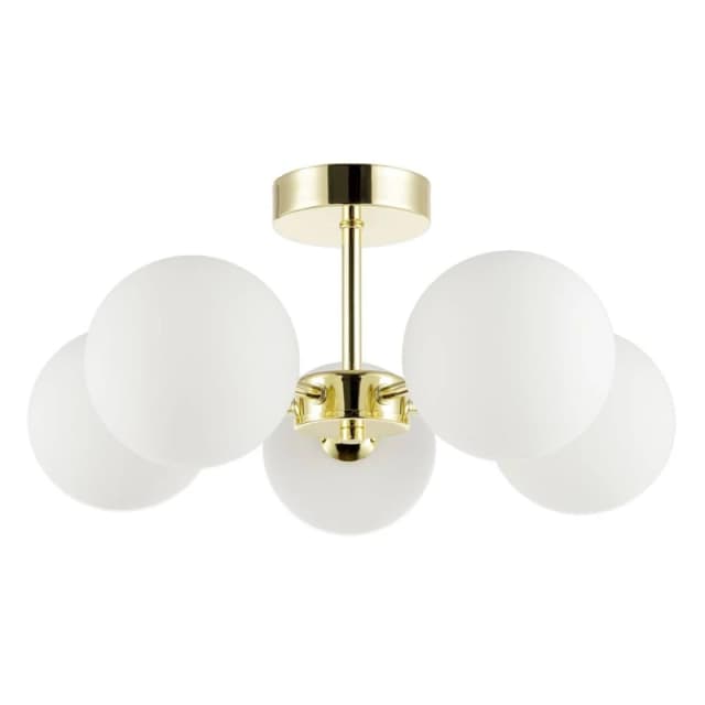 Happy Homewares Chic Polished Gold 5-Arm Ceiling Light with White Globe Glass Shades Gold Unisex