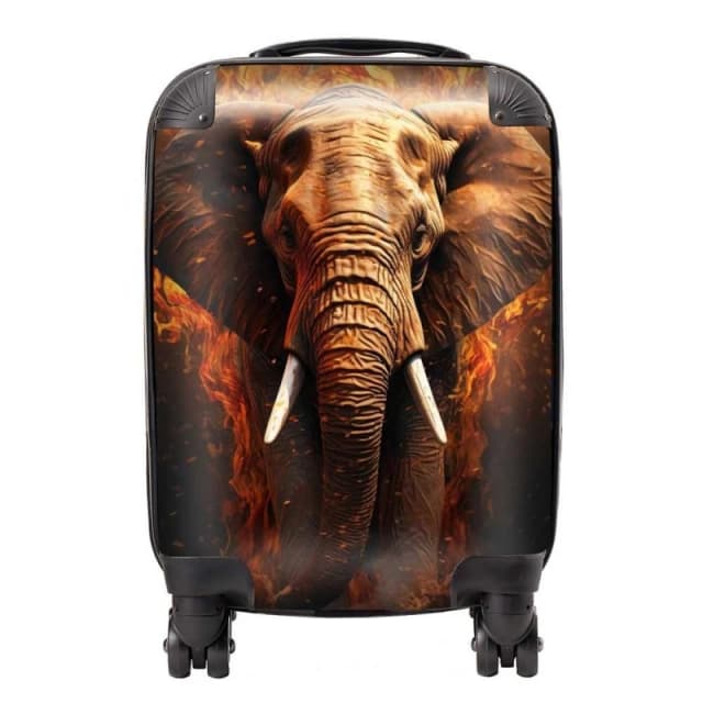Warren Reed - Designer Splashart Elephant & fire Suitcase in Orange Size: Large Orange Unisex Large