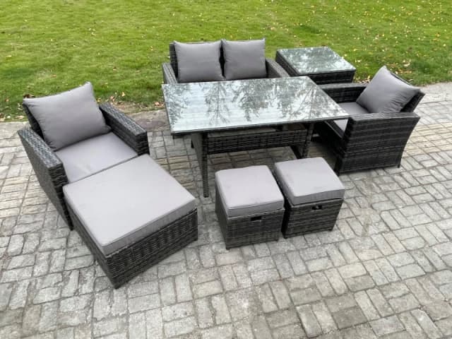 Fimous Wicker Outdoor Garden Furniture Set Patio Furniture Rattan Rectangular Dining Table Lounge Sofa For Balcony
