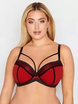 Yours Strappy Fishnet Padded Bra - Red, Size 40D, Women